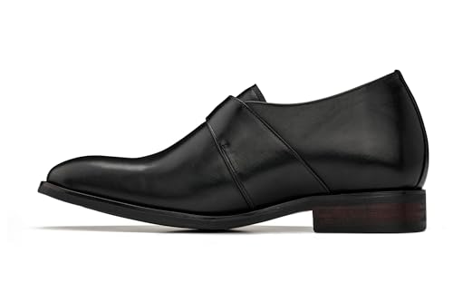 CALTO Men's Invisible Height Increasing Elevator Shoes - Black Leather Slip-on Monk-Strap Dress Loafers - 2.8 Inches Taller - Y7254 - Size 10 D(M) US3