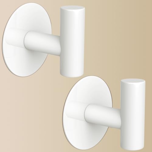 Image of Heavy Duty White Towel Hooks, Stainless Steel Adhesive Coat Hooks for Bags, Towels, Robes, Hats, Aprons - No Drill Bathroom, Kitchen, Hotel Wall Hooks (2 Pack)