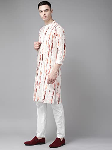 Image of See Designs Men White Multi Tie and dye Print Design Straight Kurta