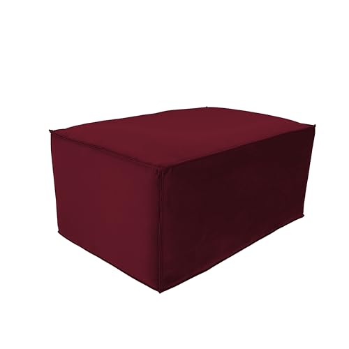 Factory Direct Partners Velvety and Vinyl Overstuffed Rectangle Ottoman for Living Room, Lounge, Office - Bordeaux