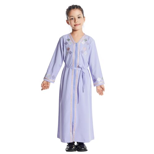 ODASDO Abayas for Girls Muslim Kids Islamic Hooded Hijab Eid Dress One-Piece Long Sleeve Zipper Full Length Middle East Robe3
