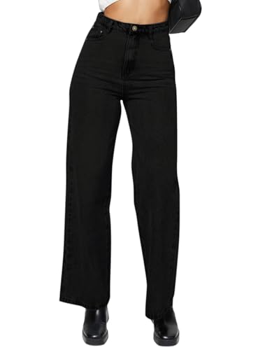 KDF Straight Leg Jeans for Women Baggy Jeans for Woman Pants Loose Stretchy Cropped Wide Leg Jeans Woman Black Jeans Size 6