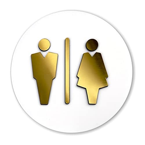 Sosenco Placa de inodoro de acrílico y laminados – Placa de plástico para puerta de inodoro – Placa de inodoro – Placa de inodoro – Señal de dirección para inodoro (blanco/dorado)