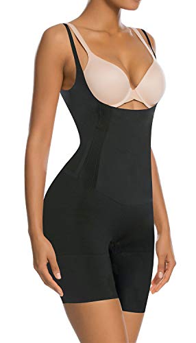 Image of SHAPERX Women's Shapewear Bodysuit Smoothing Tummy Control Body Shaper with Adjustable Straps Comfortable Mid-Thigh Shorts