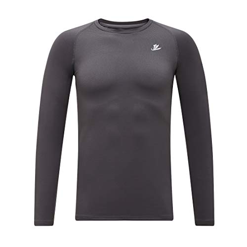 DEVOROPA Youth Boys Compression Shirt Long Sleeve Football Baseball Undershirt Quick Dry Sports Baselayer Gray XL
