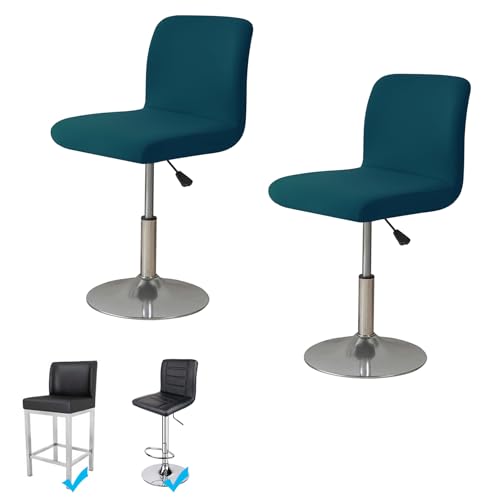 Image of WOMACO Bar Stool Cover with Back Printed Dining Room Square Swivel Barstool Chair Seat Cushion Slipcover for Counter Height Mid Low Back Chair Protector (2, Peacock Blue)