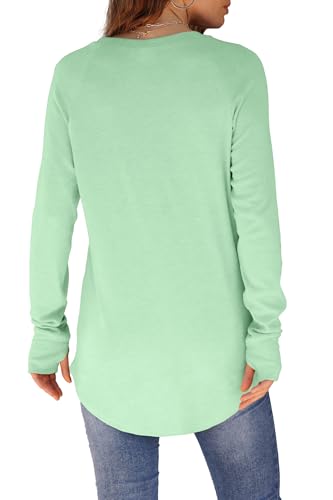 Image of XIEERDUO Womens Tunic Tops to Wear with Leggings Long Sleeve Thumb Hole Shirts Crew Neck Curved Hem