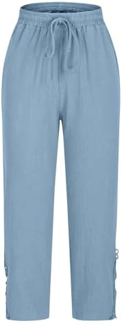 Lace Boho Linen Pants for Women 2026 Summer Lightweight Gauze Pants Elastic Waist Beach Travel Trousers with Pockets - 3