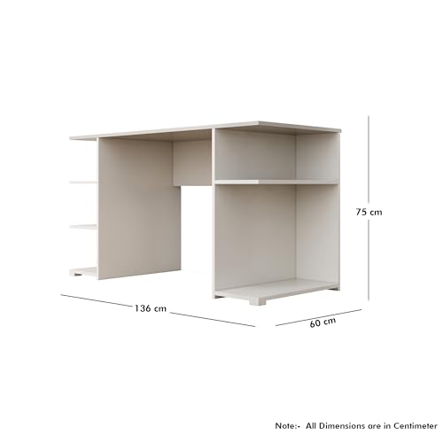 Image of Bniture Wooden Study Table for Home | Engineered Wood Study Table with Side Shelf Storage | Multi Purpose Computer Desk for Writing & Study | Laptop Table for Study Room & Workstation | Frosty White