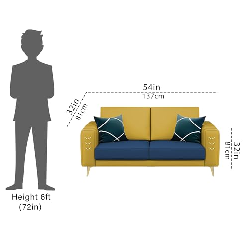 Image of Casaliving Falco 2 Seater Sofa Set for Living Room (Blue Yellow Fabric) Premium Fabric Sofa
