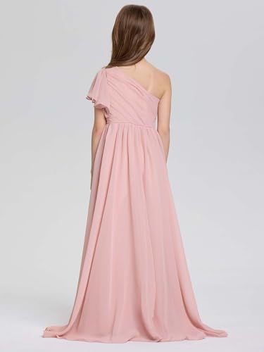Junior Bridesmaid One Shoulder High Low Chiffon Flower Girl Dress Pleated A-Line Girls Formal Dress3