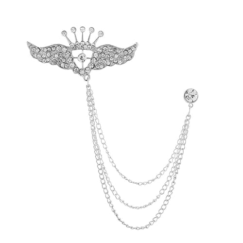 Image of coadipress Crown With Hanging Chain Brooch for Women Men Elegant Gentlemen Gold Silver Crystal Crown Lapel Pin Vintage Rhinestone Wedding Brooch Suit Shirt Pin Accessories