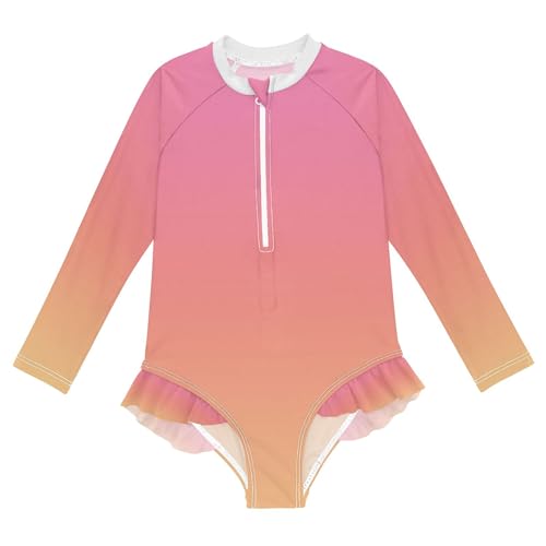 Pinkish Red Baby Girl Bathing Suit Long Sleeve UPF 50+ One Piece Toddler Swimsuit Size 3T