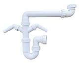 Multi-Fit Single Bowl Sink Waste Kit Space Saving - 1.1/2" 40mm Single Bowl P Trap Kit with Twin Washing Machine Waste Splitters, Sink Waste Kit BS EN 247-1:2002 75mm Water Seal