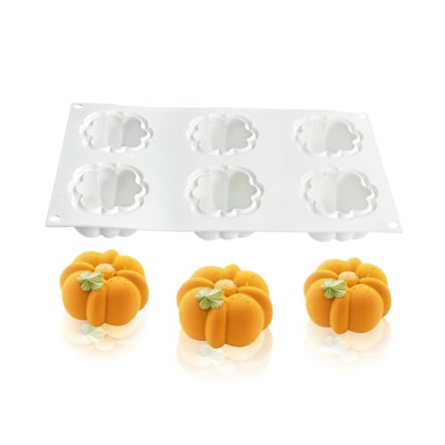 Molde de silicona de calabaza, 6 cavidades, sin capas, molde para tartas de calabaza, moldes de Acción de Gracias, molde de silicona para Halloween, para cupcakes, chocolate, postres, golosinas