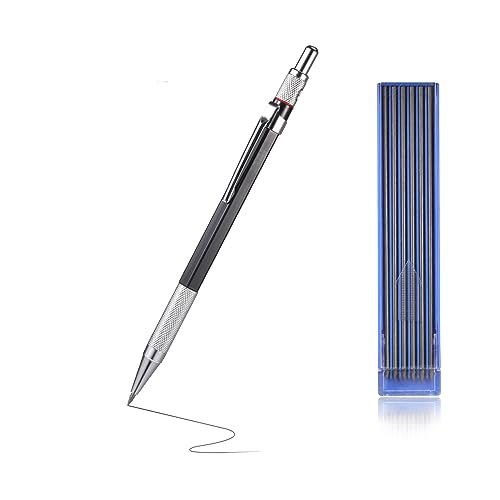 sdhiiolp 2mm Mechanical Pencil with 13 Refills,Long Nib Deep Hole Marker Carpenters Pencils Work Pencil with Built-in Sharpener,Refill, Eraser, Retractable Automatic Pencils for Architect, Black