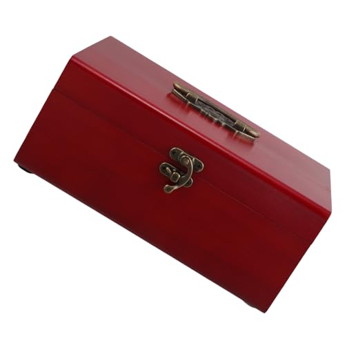 Boîte à couture en bois massif rouge à 3 compartiments rétro - 2