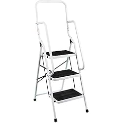 Home Vida Escalera con 3 escalones, pasamanos de Seguridad, Plegable, Alfombrilla Antideslizante, Resistente
