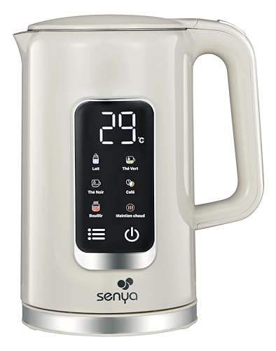 Senya Hervidor eléctrico de 1,7 l, gran pantalla digital | 5 programas de temperatura automática y ajustable | Función mantener caliente | Base 360 ° y mango ergonómico | Color crema