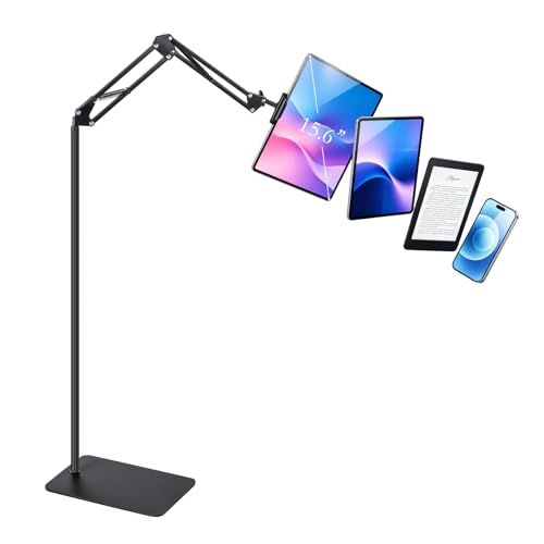 uifame Uchwyt na tablet z pilotem zdalnego sterowania, stojak na tablet z regulacją wysokości 102,5-181,5 cm, stojak na tablet z obrotem o 360°, stojak na telefon komórkowy do iPada, Kindle, iPhone