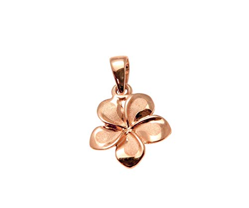 Arthur's Jewelry 14k solid pink rose gold Hawaiian plumeria fancy flower 9mm charm pendant
