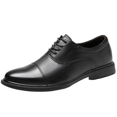 Men's Leather Oxford Dress Shoes Classic Low Top Lace-Up Formal Tuxedo Footwear for Business, Wedding or Prom with Anti-Slip Sole
