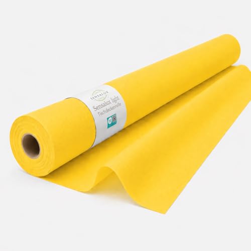 Sensalux Light Tischdecke Rolle Gelb 1,10 x 25 m, Tischdeckenrolle Vlies abwaschbar und wasserabweisend, stoffähnliche Meterware für Party, Geburtstag, Event und Catering, Made in Germany