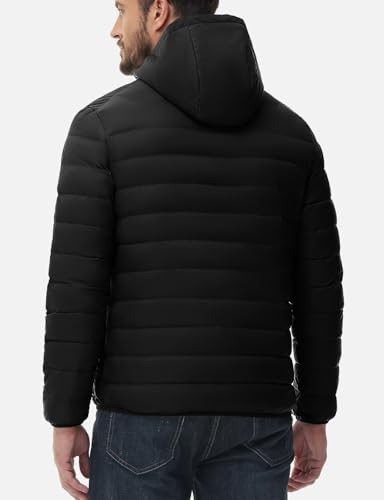 Rdruko Men's Down Puffer Jacket with Hood Packable Lightweight Puffy Winter Coat Hooded, Black, XXL — view 2