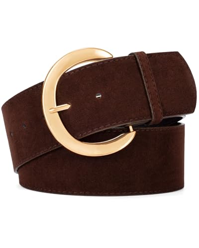 maikun Wide Belts for Women, Coffee Suede Belt Women, Ladies Chunky Waistband Fashion for Dress with Gold Buckle, Size M