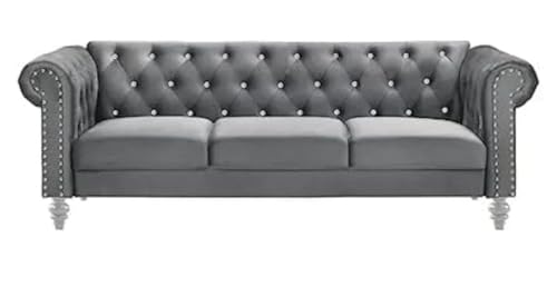 Image of Stellar Hand CRIS Cross Tufted Three Seater Elegant Wooden Base Silver Legged Sofa in Wide Extravagant Fabric, Gives Luxurious Look for Home /Living Room /Office /Guest Room /Hotels
