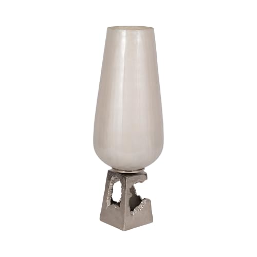 Sagebrook Home Glass Vase with Metallic Base - Modern Decorative Centerpiece for Flowers - Elegant Finish for Home, Office, Living Room, or Entryway Table Decor - 19" White by Sagebrook Home - Image 6