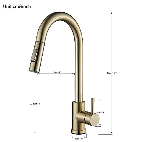 Robinet de cuisine tactile doré à douchette extractible brossée - 7