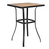 Patiomore Patio Bar Table, Outdoor Square Bar Height Bistro Table, Metal Steel Frame and Wood-Like Tabletop for Lawn Garden Pool