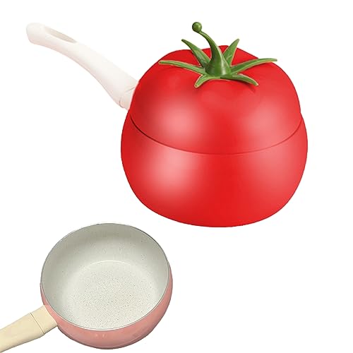 Creative Non-Stick Milk Pan, Tomato Shaped Butter Warmer, Baby Food Supplement Pan Perfect for Boiling Eggs, Warming Milk, Mini Stainless Steel Milk Pot for Induction, Gas and Electric Hobs (Red)