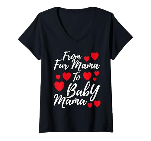 Donna From Fur Mama To Baby Mama Cute Women Pregnancy Announcement Maglietta con Collo a V