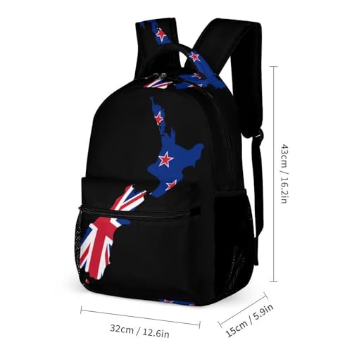 New Zea-lands Flag Map Printed Backpack with Lunch Box Bag Pencil Case Pouch 3pcs Daypack Set for Women Men2