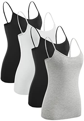 Ymmchy Damen Unterhemden Leibchen Tank Tops Spaghettiträger Verstellbare 4-Pack Black/White/Black/Gray S