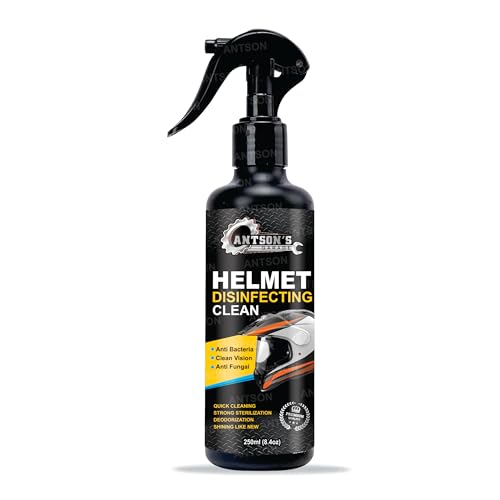 Image of Antson Helmet Cleaner Spray 250 ML, Helmet Interior Cleaner, Anti-Bacterial Spray for Helmet, Visor Cleaner, Anti-Bacterial Formula Protects Hair Loss and fungal infections (250 ml)