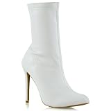 ESSEX GLAM Womens High Stiletto Heel White Synthetic Leather Pointed Toe Ankle Boots 6 B(M) US