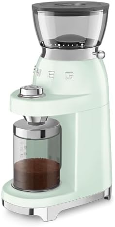 SMEG CGF03 Burr Coffee Grinder, Electric Conical Burr Grinder with 15 Grind Settings, 8 Presets, 240g Bean Hopper, Espresso, Moka & Drip Coffee Grinder, 50’s Retro Style (Pastel Green) - 2