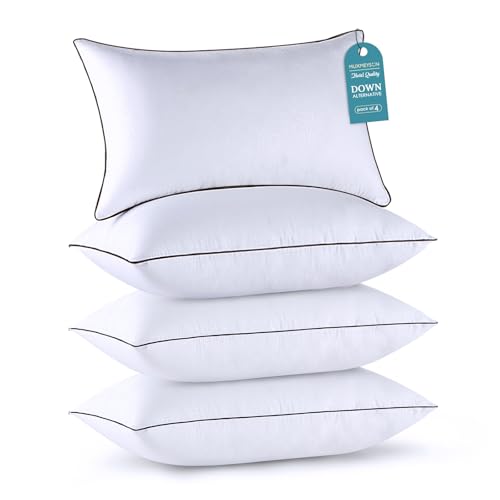 HUXMEYSON Pillows Standard Size Set of 4, Bed Pillows Set of 4, Down Alternative Luxury Hotel Pillows for Sleeping and for Side and Back Sleepers
