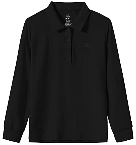 Ajezmax Womens Golf Tennis Polo Shirts Long Sleeve Sun Protection Quick Dry Lightweight Casual Button Sports Athletic Tops Black Small #TOP7