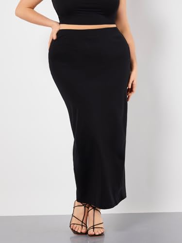 Women's Plus Size Long Pencil Skirts Elastic High Waisted Bodycon Skirt3