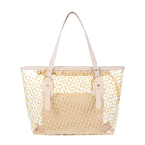 Kisangel Clear Zippered Tote Bag with Dots Pattern for Women Transparent Beach Handbag with Inside Purse Bag Beige Versatile Clear Handbag for Shopping Work and Travel
