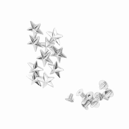 BONKZEBU Metalowa Gwiazda Nitowa Dekoracja do Torebek Kaletniczych DIY, 10 szt. Zestaw Nitów ze Stopu Cynku do Butów, Nit Odzieżowy do Akcesoriów Odzieżowych, Nity Złote/srebrne/brązowe 14mm (Srebro