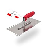 WERKFIT Profi Zahnkelle aus Edelstahl 4 mm - Glättekelle gezahnt Rostfrei - Zahnspachtel mit Softgriff - Traufel Hergestellt in Österreich 280x130mm (E10+E4)