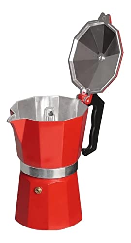 Mimo Style Cafeteira Italiana Moka Vermelha de Alumínio Com Alça Café Expresso Para 6 Cafezinhos, Ca