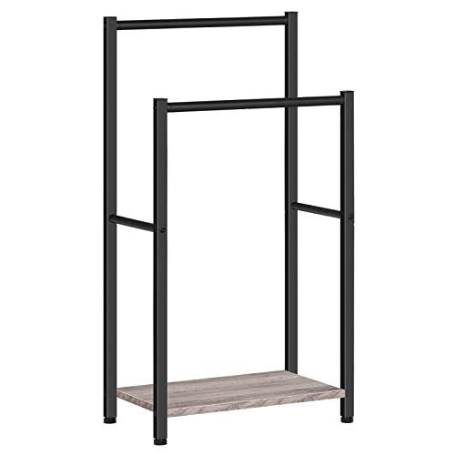 HOOBRO Freestanding Towel Rack, 2 Tier Blanket Ladder Holder for Bathroom, 16.5" L x 9.4" W x 31.5" H, Blanket Rack, Industrial Drying and Display Rack with Shelf, Metal, Greige and Black BG02LB01 by HOOBRO - Used condition - US$19.99
