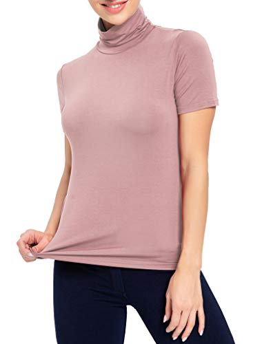 Image of AUHEGN Women's Mock Turtleneck Top Short Sleeve Lightweight Active T-Shirt (S-XXL)