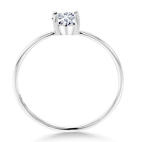 Gem Stone King 10K White Gold Gemstone Birthstone Engagement Ring | Round 4MM | Wedding Engagement Solitaire Anniversary Promise Ring For Women | Available In Size 5, 6, 7, 8, 93